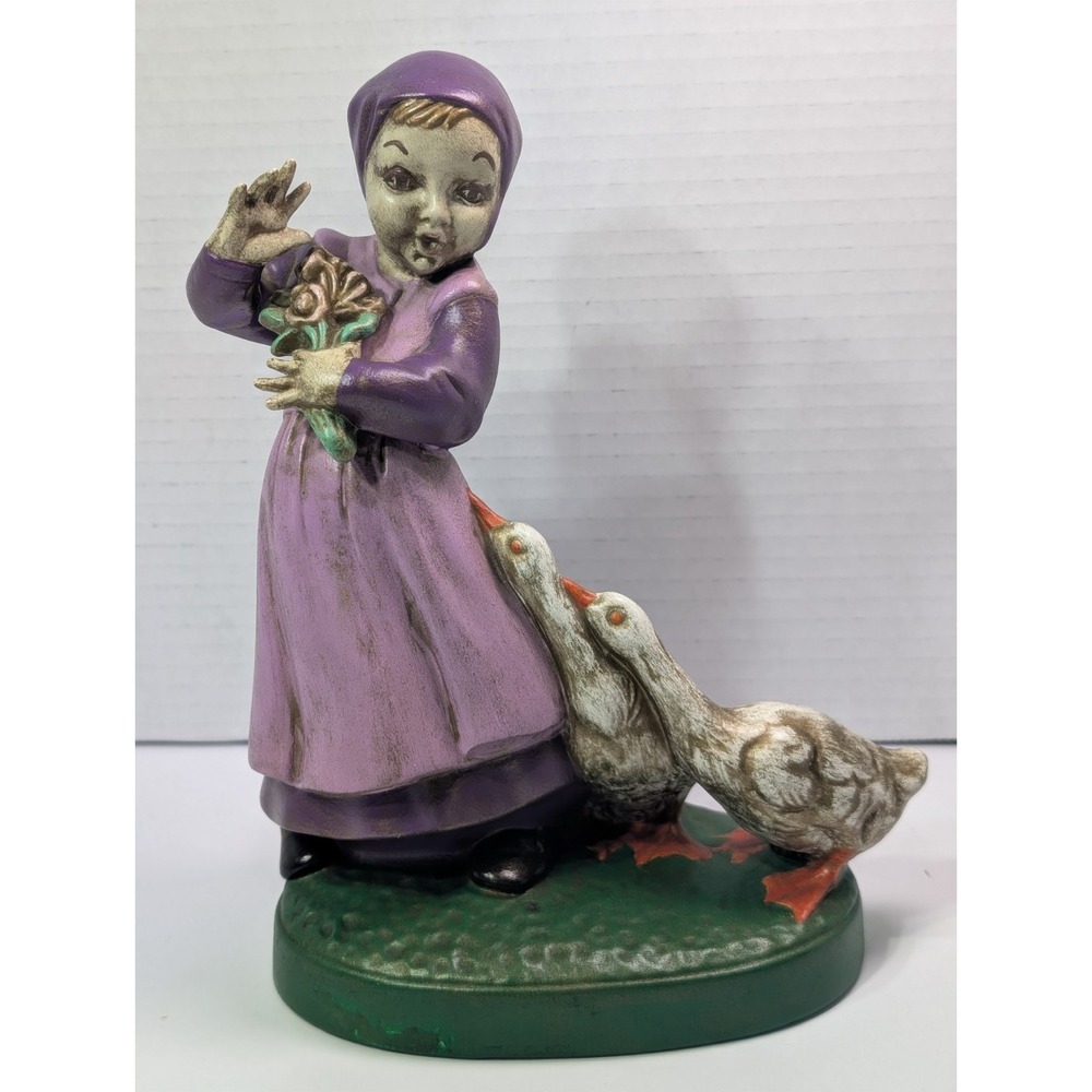 Vintage 1960's Holland Mold Girl Woman Flowers Geese Duck Ceramic Figurine